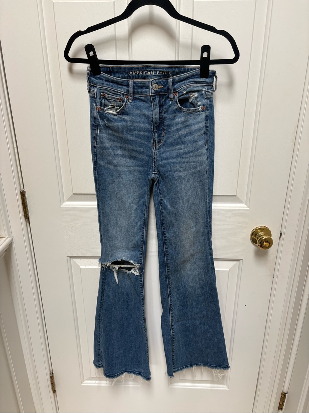 American Eagle Outfitters Light Blue Distressed Flare Jeans